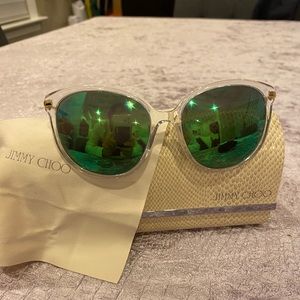 Jimmy Choo Clear Frame Sunglasses with Green Mirrored Lenses
